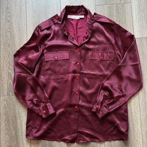 Vintage Burgundy 100% Silk Button Down Shirt
